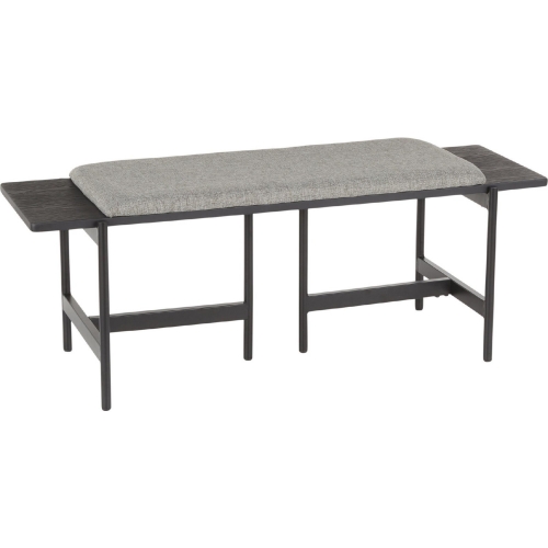 Chloe Bench in Grey Fabric, Black Wood & Black Metal